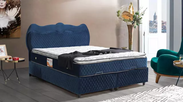 Bett Design Betten Luxus Blau Polster Schlafzimmer Möbel Luxus Modern Boxspring