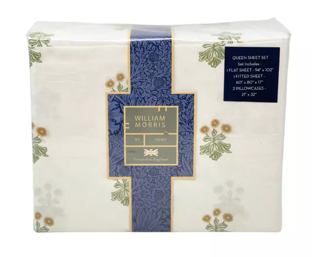 WILLIAM MORRIS England 4PC QUEEN 100% Cotton Sheet Set Woodland Floral Ochre NEW