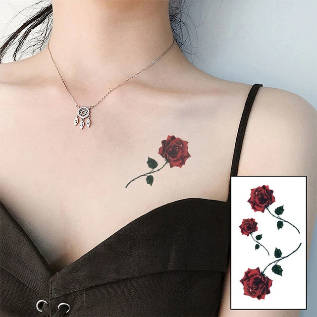 Pegatina impermeable para tatuaje temporal rosa roja pegatina para tatuaje de arte temporal* ZR