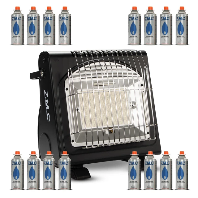 2in1 Tragbare Gasheizung Camping Butan Gas Kocher Keramik+16 Gaskartuschen 1,7KW