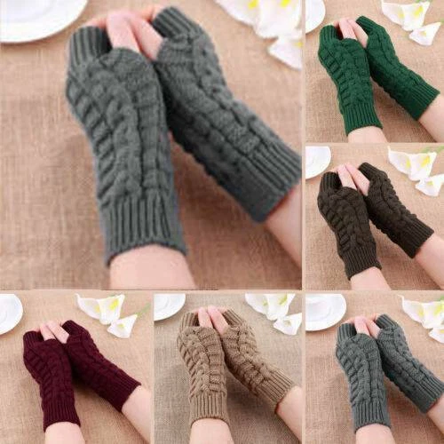 Women's Fingerless Arm Cable Knitted Gloves Hand Winter Warmer Mittens Gloves US