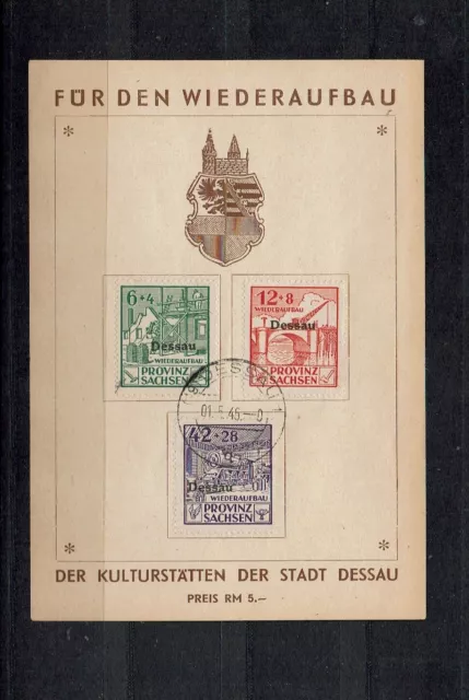 Aufdruck - Marken Lokalausgaben -Dessau- I - III auf Spendenkarte 1945