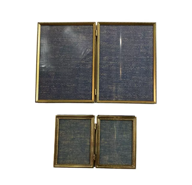 Vintage Lot (2) Photo Frame Two-Fold Bi-Fold Gold 3x4 & 5x7 Double Hinged 3