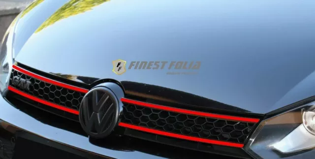 Neon Rot Kühlergrill Stripes p. für Golf 6 Aufkleber R GTD GTI Folie Streifen