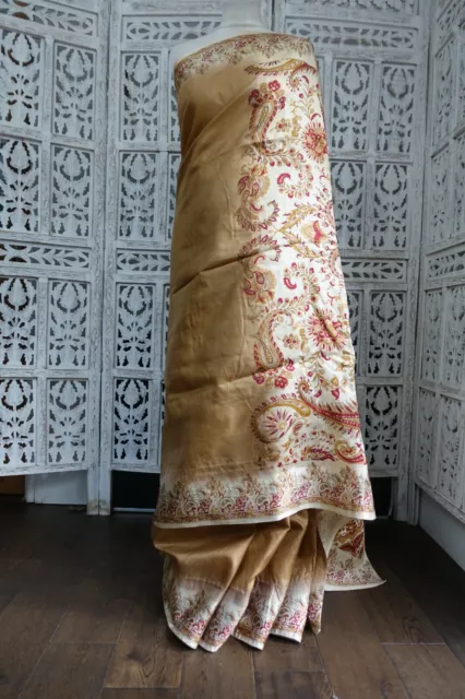 gold silk blend vintage Indian printed bollywood sari saree SKU18192