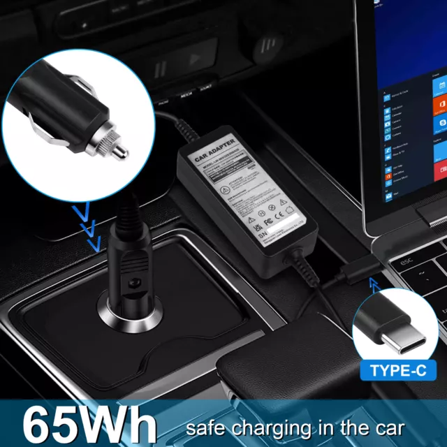 65W USB-C DC Travel Adapter Auto Car Charger for Dell Latitude 5420 3520 5520 95 2