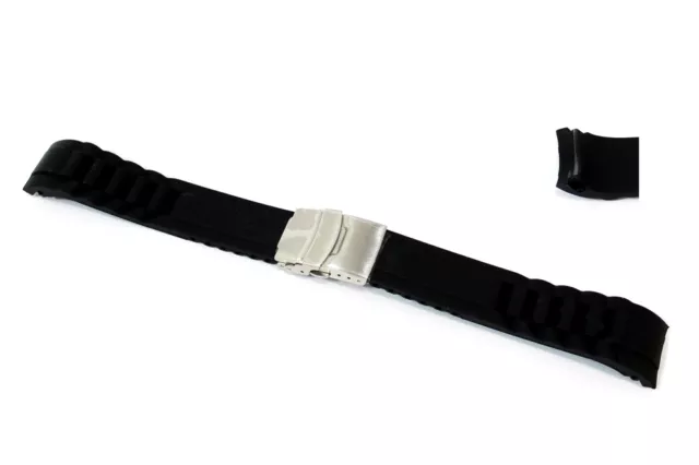 Cinturino gomma orologio deployante nero ansa curva 20mm tipo nautica caucciu