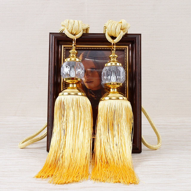 1 Pair Curtain Hold Backs Rope Tassel Tie Backs Crystal Ball Tiebacks Decor 10