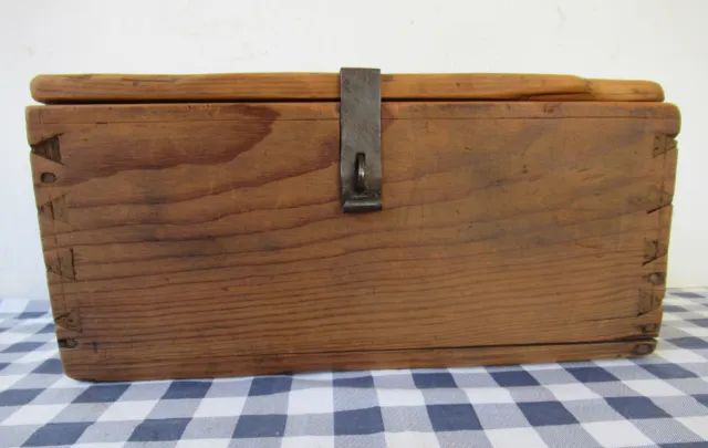 Antique Dovetailed Box, Circa 1880, Primitive Pine Wood, Square Nails Hinged Lid