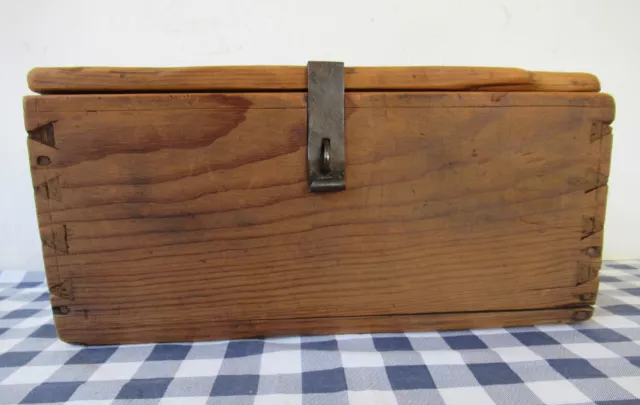 Antique Dovetailed Box, Circa 1880, Primitive Pine Wood, Square Nails Hinged Lid