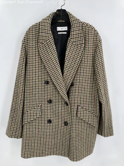 MNG Womens Multicolor Houndstooth Wool Blend Double Breasted Button Pea Coat L