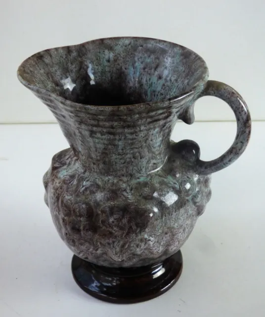 Vintage Retro Jug Vase Germany Flared Rim Ribbed Neck Grapes Vine Fat Lava Glaze