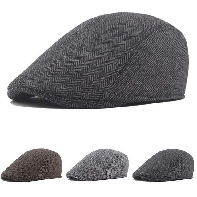Casual Tweed Flat Cap Baker Boy Hat Herringbone Newsboy Beret Ivy Hat for Men