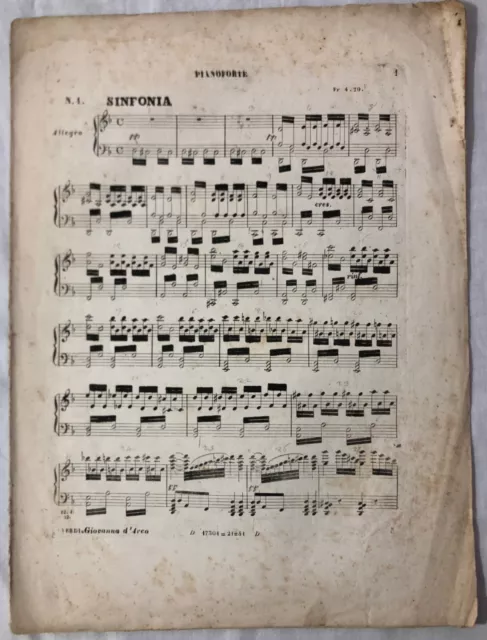Antico spartito musicale Giuseppe Verdi Giovanna d'Arco Sinfonia N. 1 Pianoforte