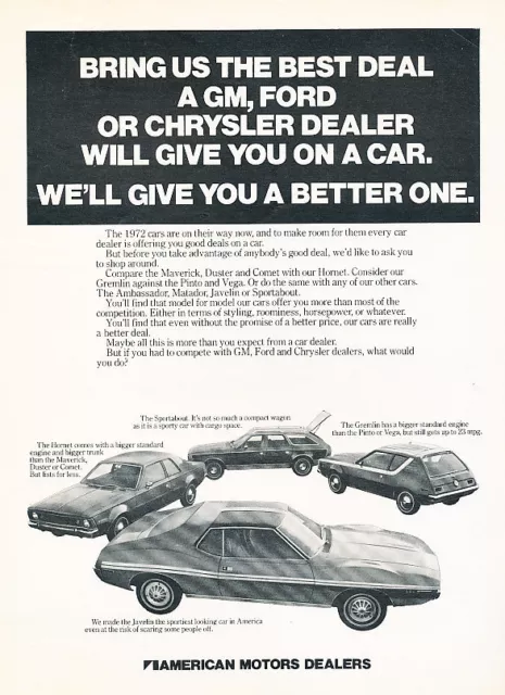 1971 American Motors AMC Gremlin Hornet Javelin Advertisement Car Print Ad J513
