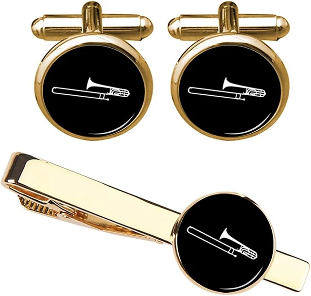 Music Cufflinks Trombone Musical Instrument Cufflinks Tie Clips Set Musician Art