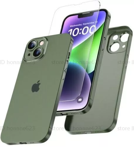 Ultra Thin Matte Case For iPhone 11 12 13 14 Pro Max XR XS Cover+Tempered Glass