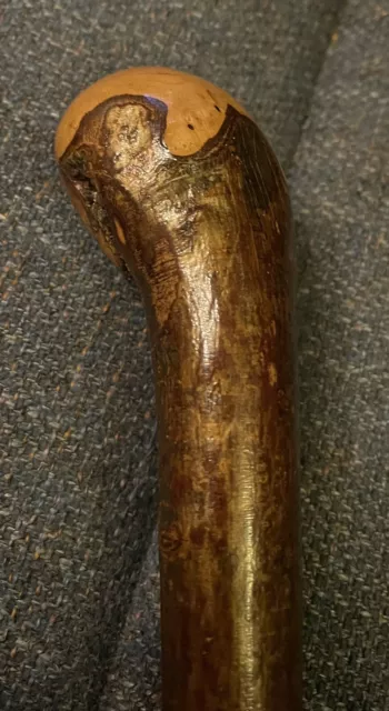 Vintage artisan knotted wood Walking Stick with metal ferrule 3