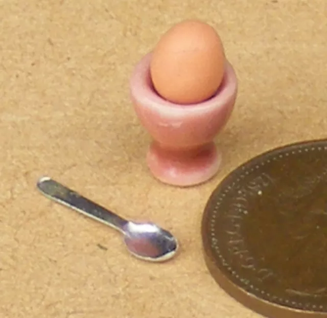 Dark Pink Egg & Cup With Spoon Tumdee 1:12 Scale Dolls House Miniature Kitchen