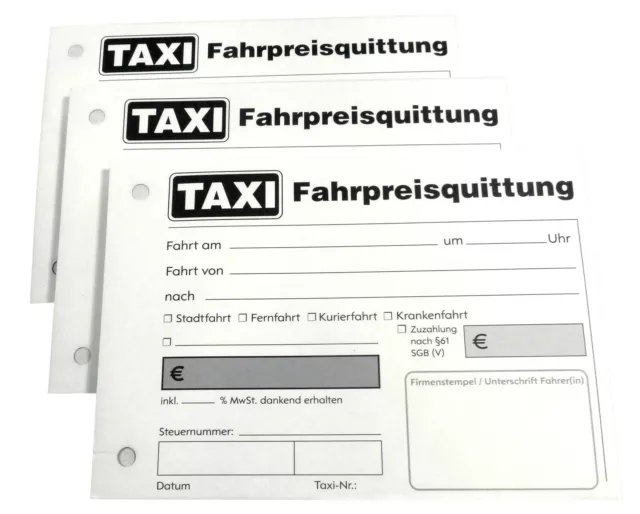 TAXI-Fahrpreis-Quittung Taxiquittung 2x50 Blatt TAXI-Quittung,gelocht, (22428)