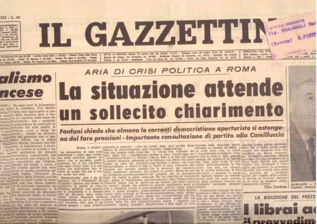 I2  Il Gazzettino N. 235 Anno 75 Del 4/10/1961 Crisi Politica A Roma