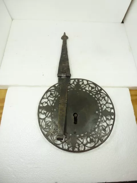 Antique 18th Century Wrought Iron Gate Lock No Key Intricate Fretwork 