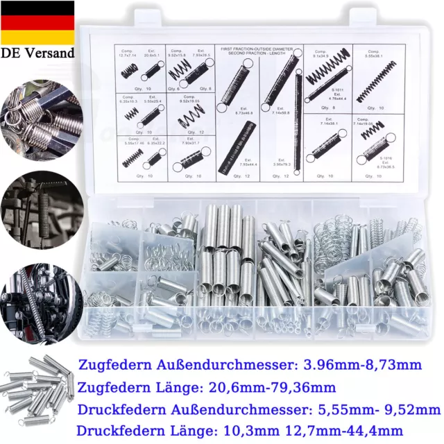 200tlg Zugfedern & Druckfedern Federstahl viele Größen im Federn Sortiment Set