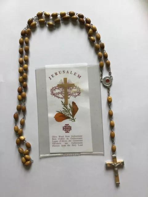 Lot of handmade rosary with relic terra of Jerusalem + card flowers Holy Land