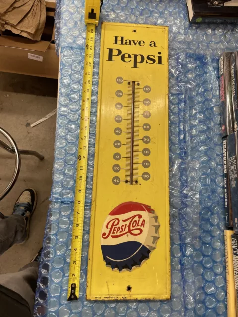 Rare “Have A Pepsi”  Vintage Metal Pepsi-Cola Embossed Sign and Thermometer