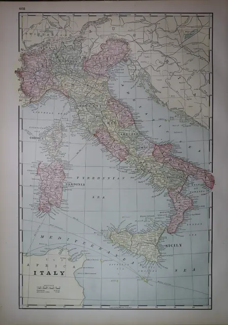Old 1892 Cram's Atlas Map ~ ITALY ~ (LG13x17) -#984