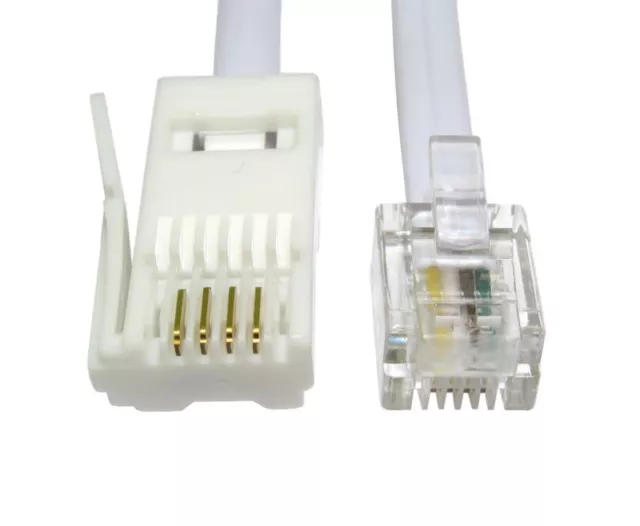 BT to RJ11 Telephone Modem Cable Lead UK Fax Router Phone Sky Box  – WHITE