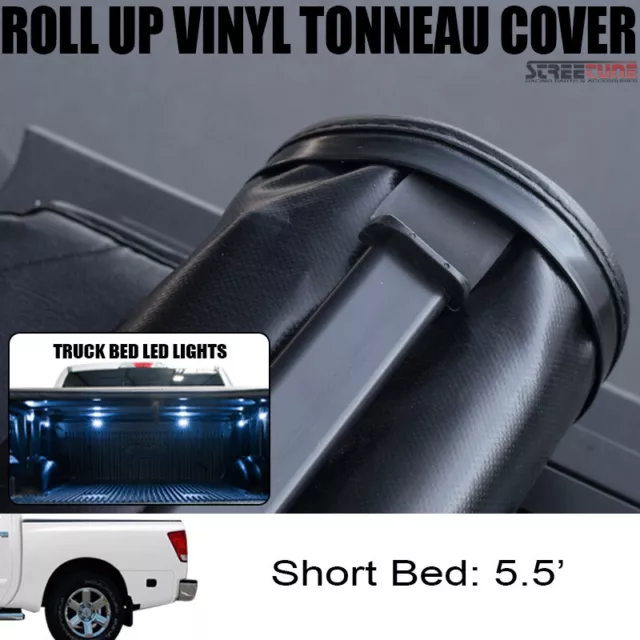 For 04-15 Nissan Titan 5.5 Ft Bed Lock & Roll-Up Tonneau Cover+White LED Lights