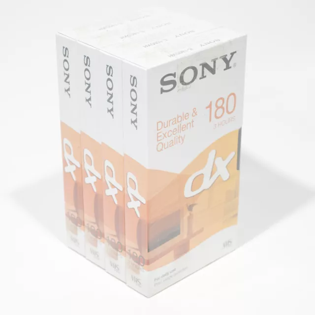 4x Sony E-180 DXH PAL Blank VHS Tapes 180min 3hr - BRAND NEW