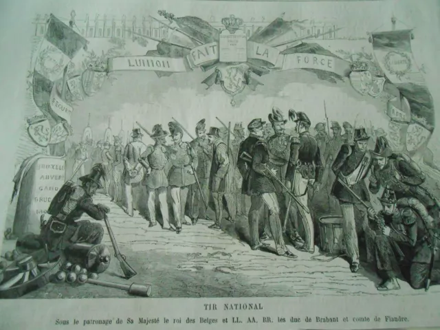 1861 engraving - National shot under patronage the King of the Belgians and Duke of Brabant