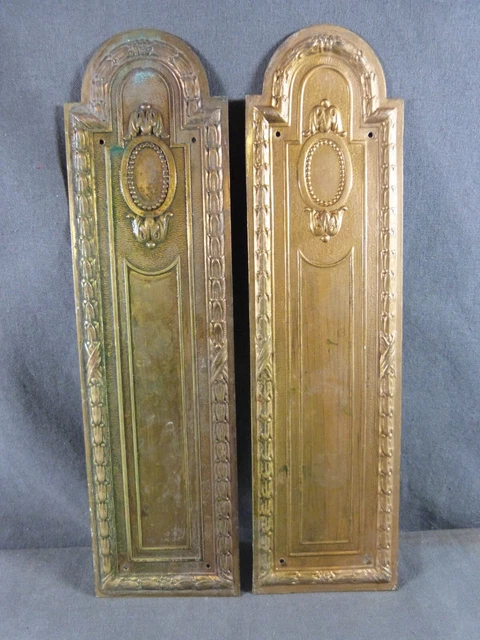 Pair of French Vintage Brass Push Door Plates Empire-style decor, cleanliness