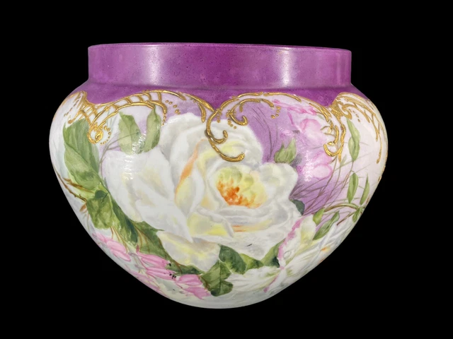 Vtg D&C Limoges France Porcelain Jardiniere Vase Hand Painted Roses Purple VG/EX