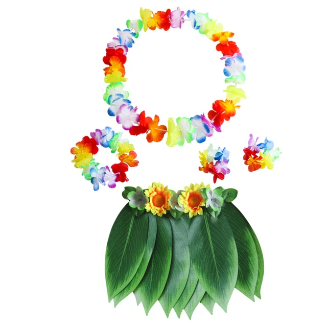 5pcs costume jupe hawaïenne hawaïenne avec feuilles vertes Leis bracelets