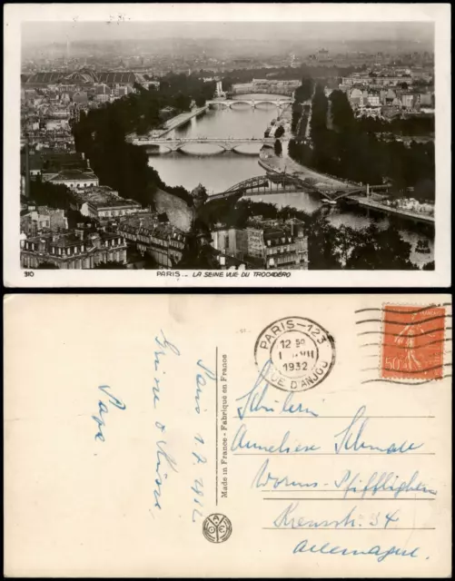 CPA Paris LA SEINE VUE DU TROCADÉRO 1932