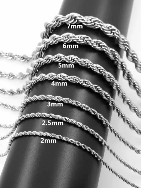 2/2.5/3/4/5/6/7mm 316L Stainless Steel Women Men Rope Chains Necklaces 18-32'' 2