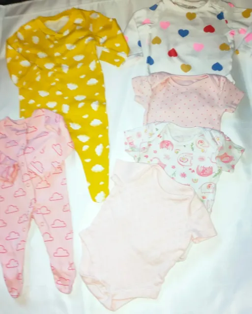 Baby Girls 0-3 Months Bundle 2 X Sleepsuits Babygros 4 X Vests Bodysuits Cotton
