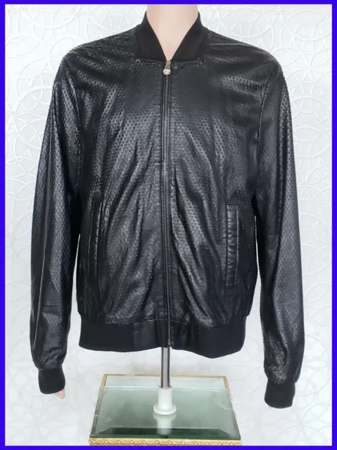 New Versace Collection Perforated Lamb Leather Black Bomber Jacket 56  -  3Xl