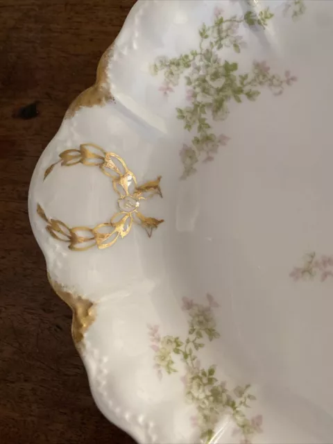 Antique Haviland Limoges 12” And 14” Dainty pink Floral  Serving Platters Gold 3