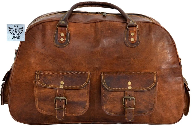 Sac De Voyage Week-end Vintage Cuir Pleine Fleur Marron – Fait Main Inde, 25 Pouces