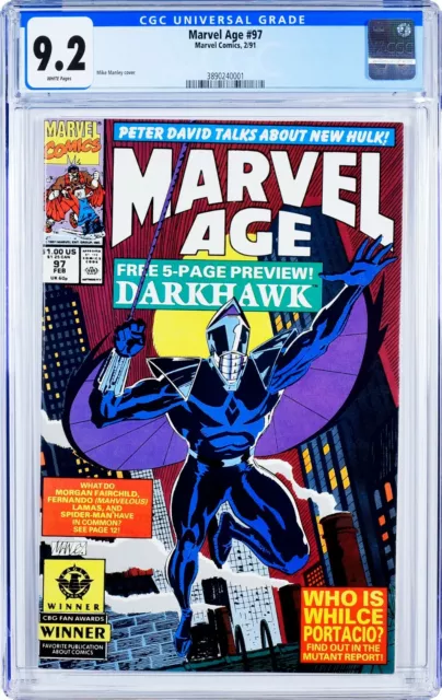 MARVEL AGE #97 CGC 9.2 1st Appearance Darkhawk Marvel Comics