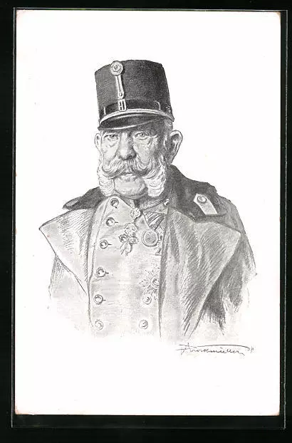 Künstler-AK Kaiser Franz Josef I. von Österreich in Uniform mit Schirmmütze
