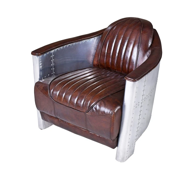 Fauteuil Club Art Déco En Cuir Noir Et Aluminium - Palazzo INT - Vintage