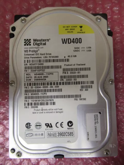 HP Western Digital Protege WD400EB-11CPF0 3.5" 40Gb IDE Ultra HDD 5.4K 2Mb