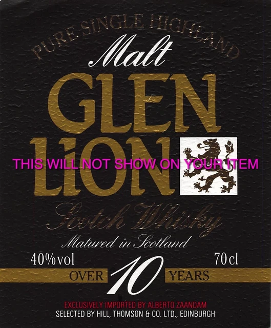 Glen Lion Malt imported by alberto zaandam Scotch Whisky Paper Label 5"x4.1"