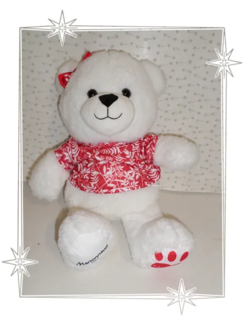 ㉕ - Peluche Ours  Polaire Blanc T-shirt Feuillages Clarins  By Marionnaud  30 cm