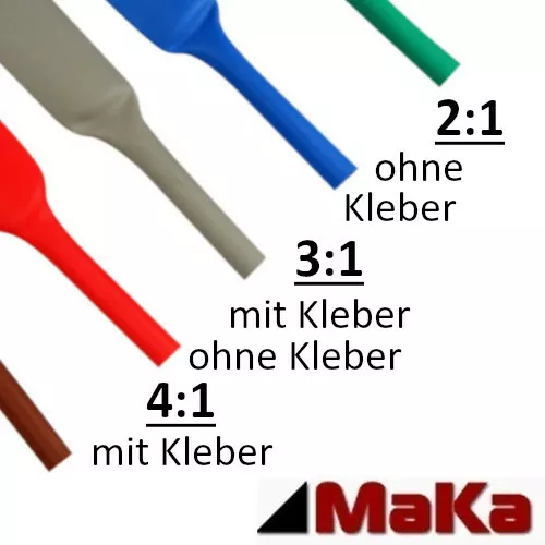 1 Meter  Schrumpfschlauch 2:1 3:1 4:1  mit / ohne Kleber  verschiedene Farben